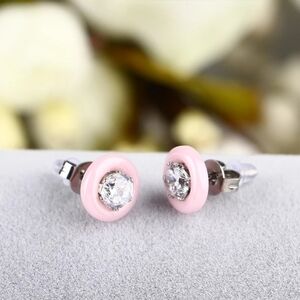 NEW Pink Minimalist 9mm Ceramic Diamond Earrings